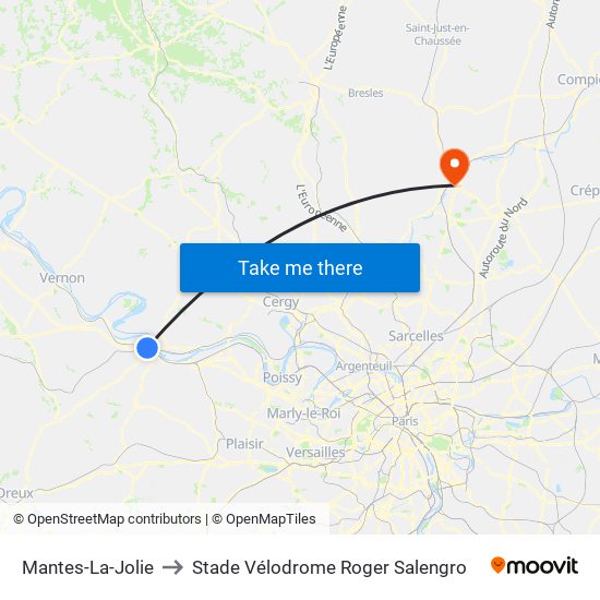 Mantes-La-Jolie to Stade Vélodrome Roger Salengro map