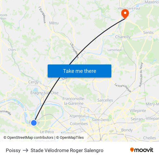 Poissy to Stade Vélodrome Roger Salengro map