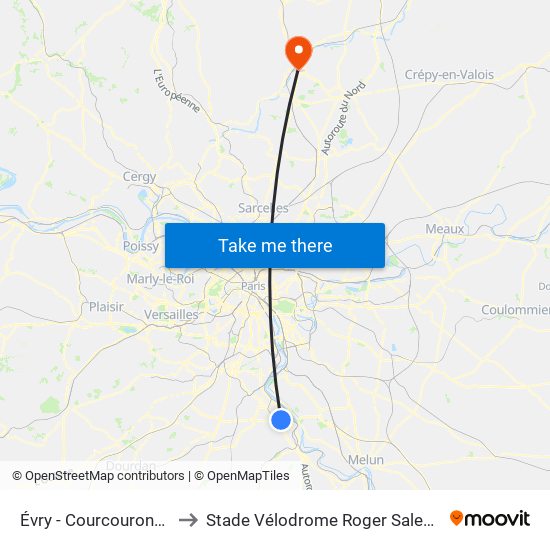 Évry - Courcouronnes to Stade Vélodrome Roger Salengro map