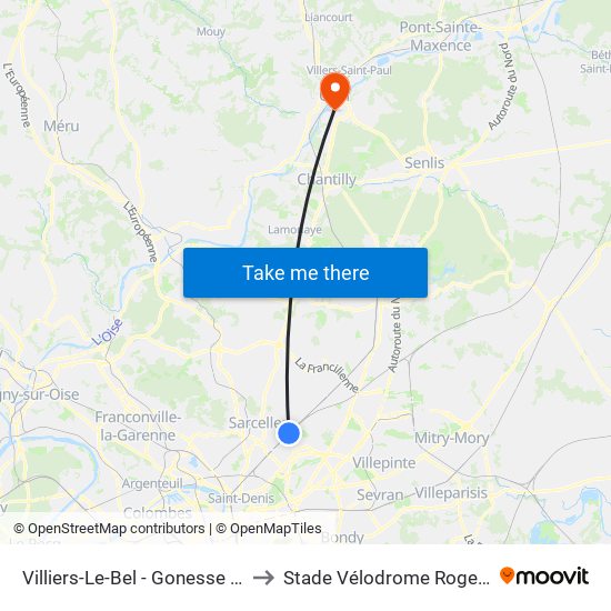 Villiers-Le-Bel - Gonesse - Arnouville to Stade Vélodrome Roger Salengro map