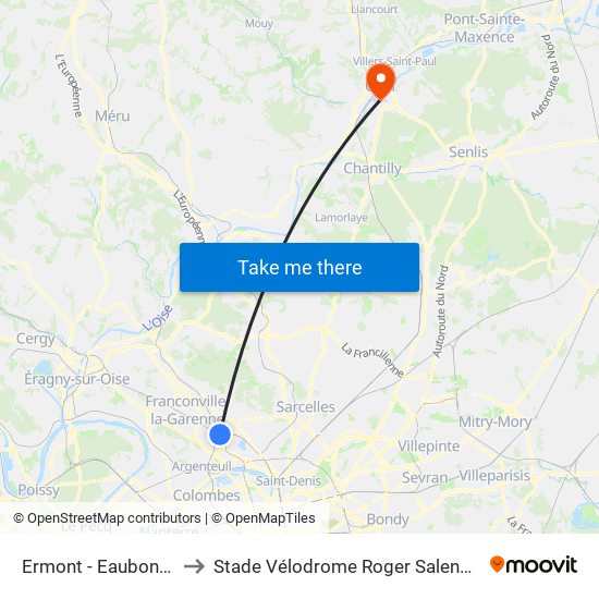 Ermont - Eaubonne to Stade Vélodrome Roger Salengro map