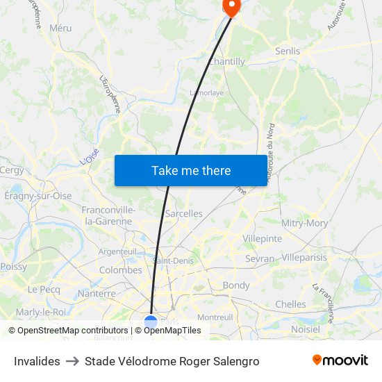 Invalides to Stade Vélodrome Roger Salengro map