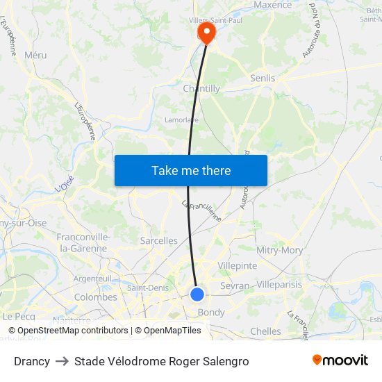 Drancy to Stade Vélodrome Roger Salengro map