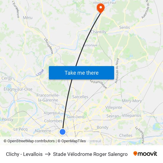 Clichy - Levallois to Stade Vélodrome Roger Salengro map