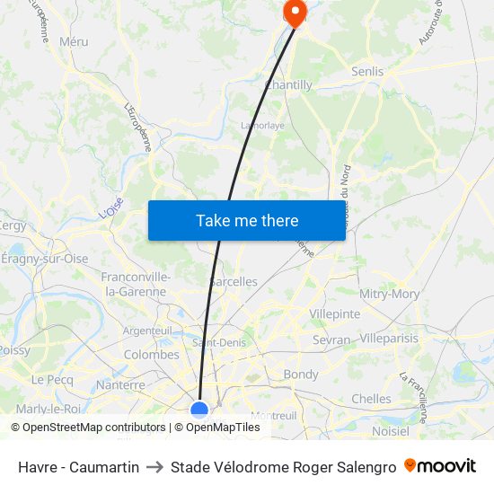 Havre - Caumartin to Stade Vélodrome Roger Salengro map