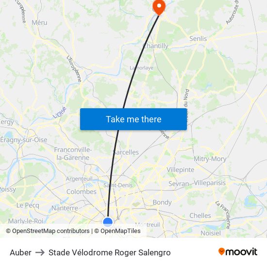 Auber to Stade Vélodrome Roger Salengro map