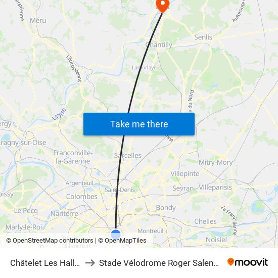 Châtelet Les Halles to Stade Vélodrome Roger Salengro map