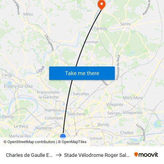 Charles de Gaulle Etoile to Stade Vélodrome Roger Salengro map