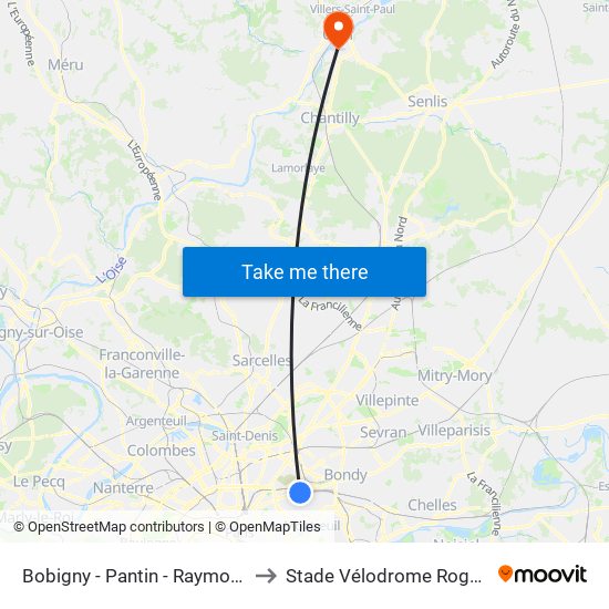 Bobigny - Pantin - Raymond Queneau to Stade Vélodrome Roger Salengro map