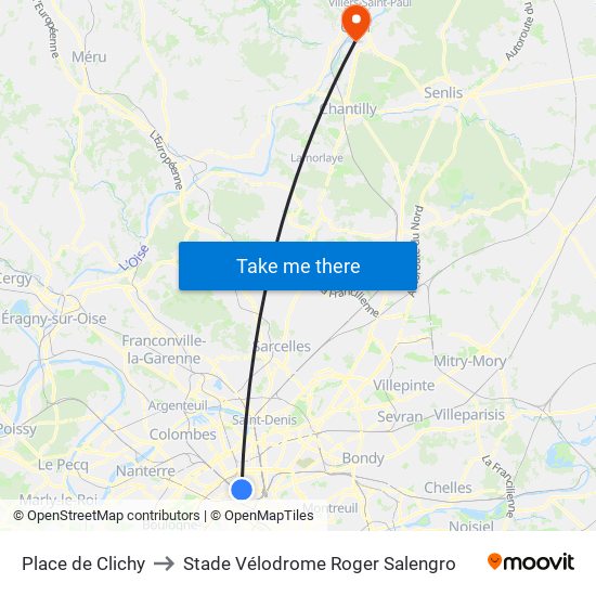 Place de Clichy to Stade Vélodrome Roger Salengro map