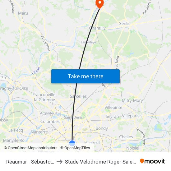 Réaumur - Sébastopol to Stade Vélodrome Roger Salengro map