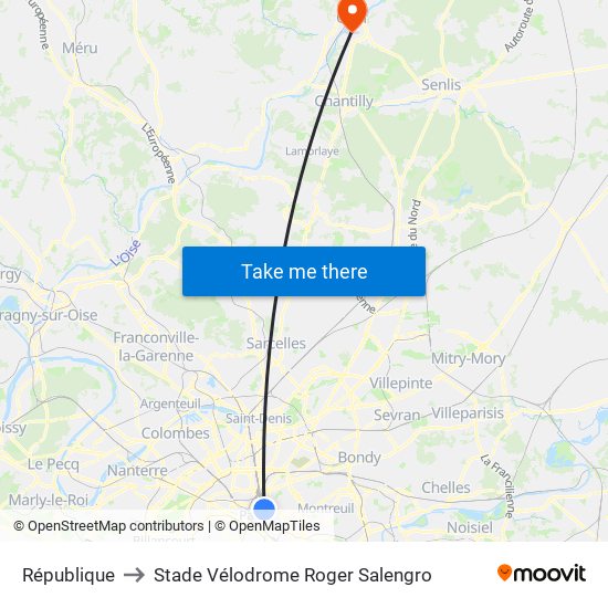 République to Stade Vélodrome Roger Salengro map