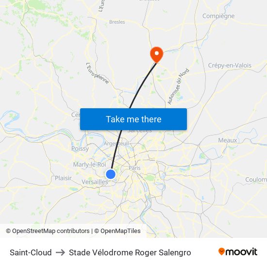 Saint-Cloud to Stade Vélodrome Roger Salengro map
