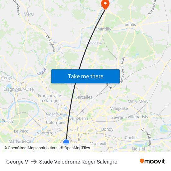 George V to Stade Vélodrome Roger Salengro map