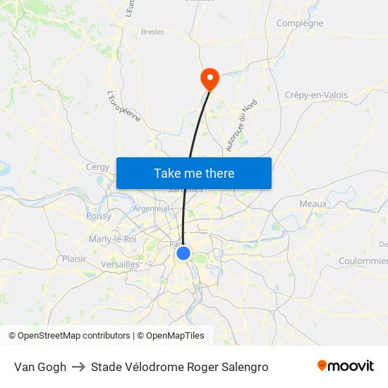 Van Gogh to Stade Vélodrome Roger Salengro map
