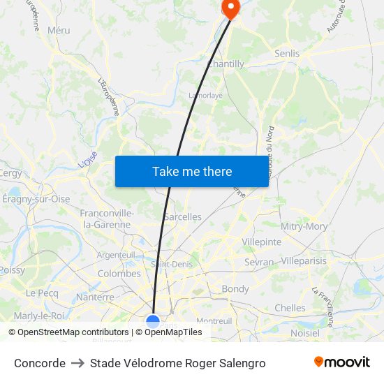 Concorde to Stade Vélodrome Roger Salengro map