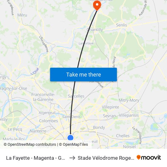 La Fayette - Magenta - Gare du Nord to Stade Vélodrome Roger Salengro map
