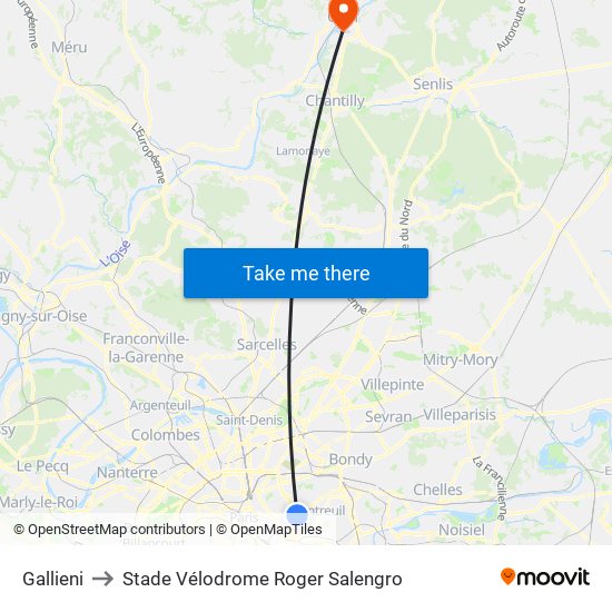 Gallieni to Stade Vélodrome Roger Salengro map