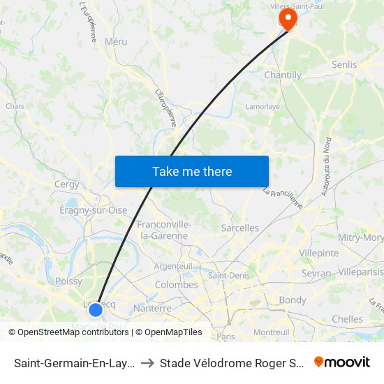 Saint-Germain-En-Laye RER to Stade Vélodrome Roger Salengro map