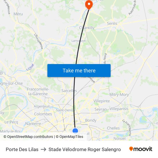 Porte Des Lilas to Stade Vélodrome Roger Salengro map