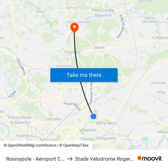 Roissypole - Aéroport Cdg1 (D1) to Stade Vélodrome Roger Salengro map