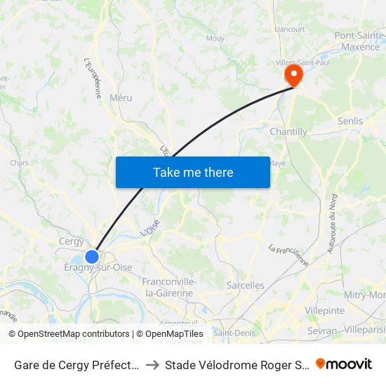 Gare de Cergy Préfecture (C) to Stade Vélodrome Roger Salengro map