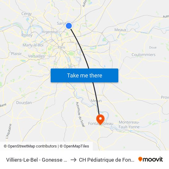 Villiers-Le-Bel - Gonesse - Arnouville to CH Pédiatrique de Fontainebleau map