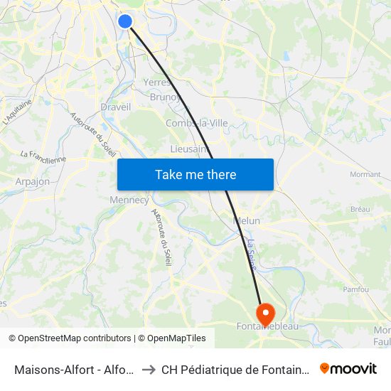 Maisons-Alfort - Alfortville to CH Pédiatrique de Fontainebleau map