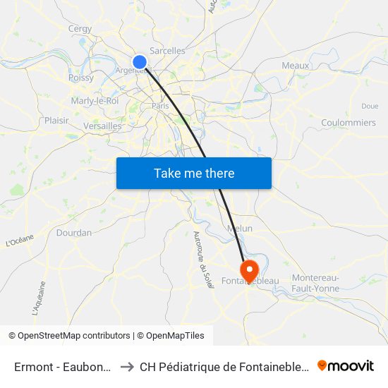 Ermont - Eaubonne to CH Pédiatrique de Fontainebleau map