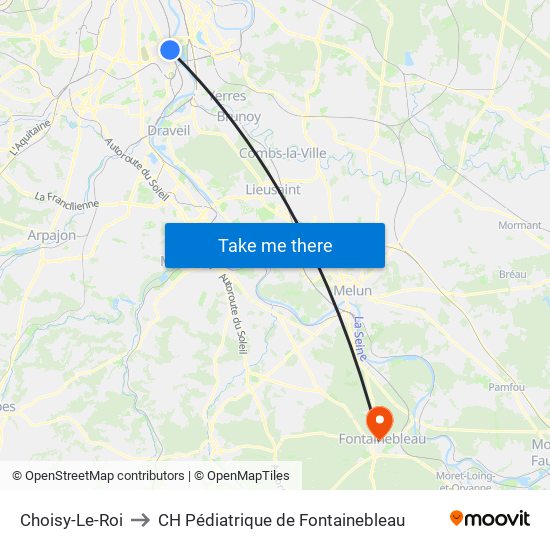 Choisy-Le-Roi to CH Pédiatrique de Fontainebleau map