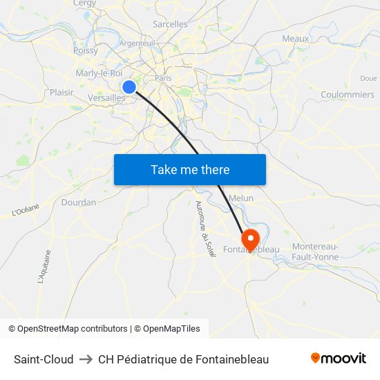 Saint-Cloud to CH Pédiatrique de Fontainebleau map