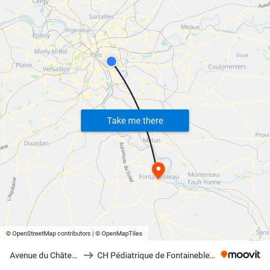 Avenue du Château to CH Pédiatrique de Fontainebleau map