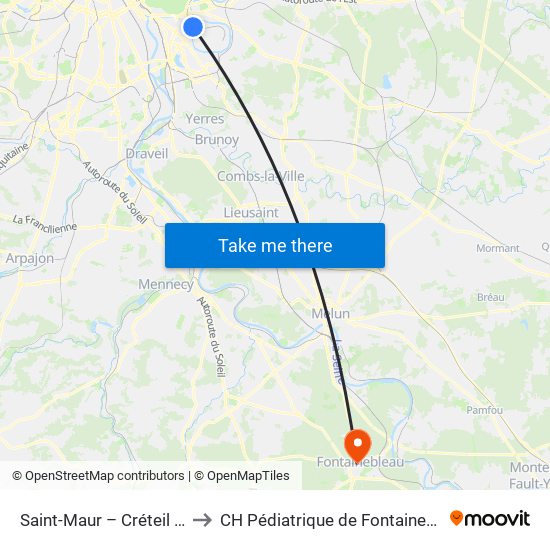 Saint-Maur – Créteil RER to CH Pédiatrique de Fontainebleau map