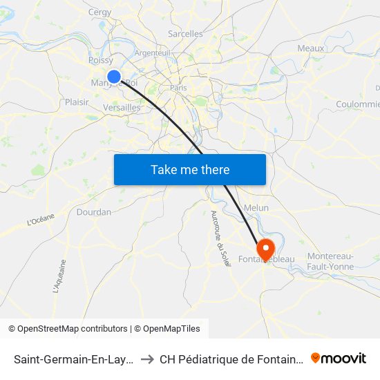 Saint-Germain-En-Laye RER to CH Pédiatrique de Fontainebleau map