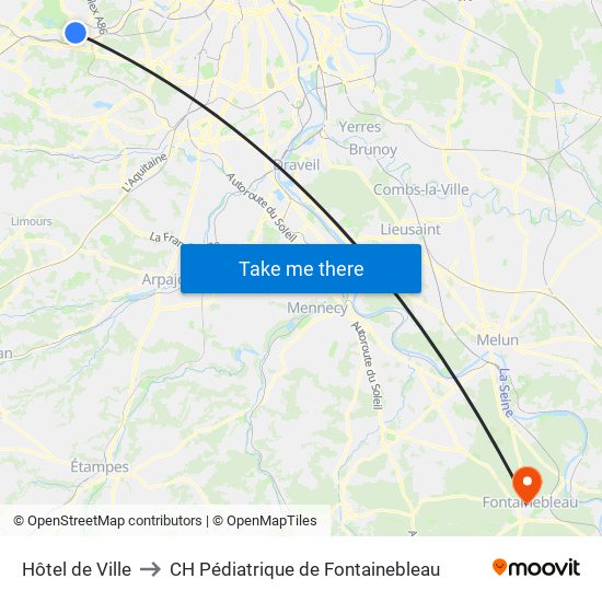 Hôtel de Ville to CH Pédiatrique de Fontainebleau map