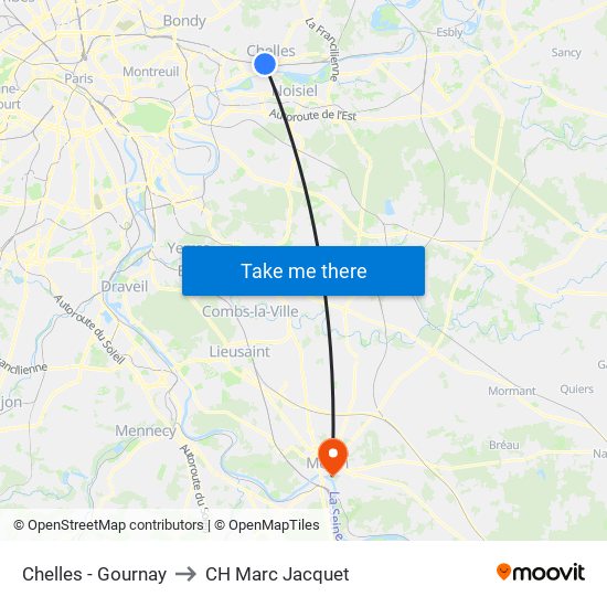 Chelles - Gournay to CH Marc Jacquet map