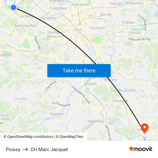 Poissy to CH Marc Jacquet map