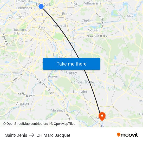 Saint-Denis to CH Marc Jacquet map