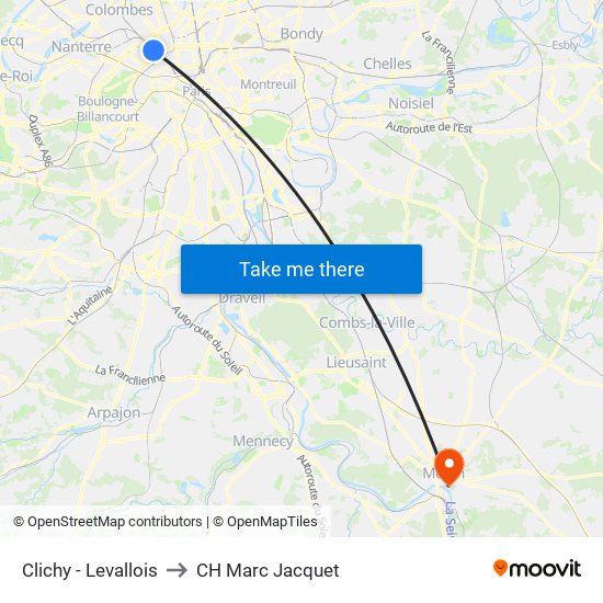 Clichy - Levallois to CH Marc Jacquet map