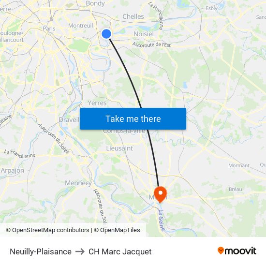 Neuilly-Plaisance to CH Marc Jacquet map