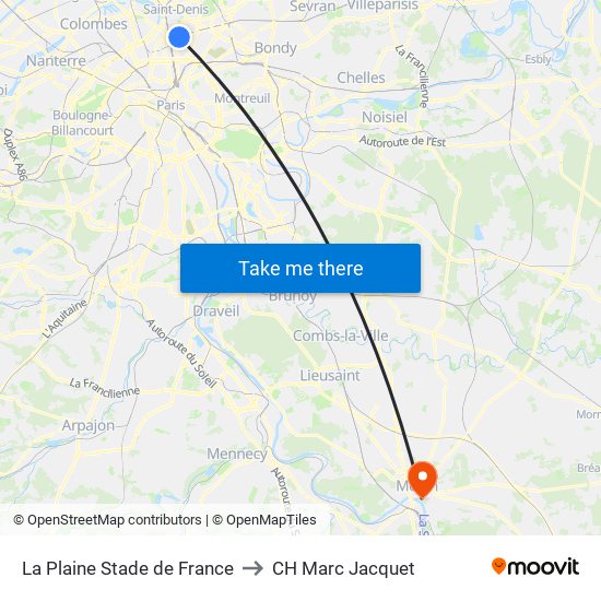 La Plaine Stade de France to CH Marc Jacquet map