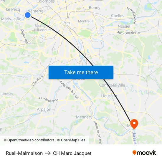 Rueil-Malmaison to CH Marc Jacquet map