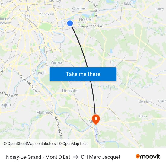 Noisy-Le-Grand - Mont D'Est to CH Marc Jacquet map