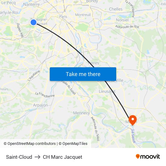 Saint-Cloud to CH Marc Jacquet map