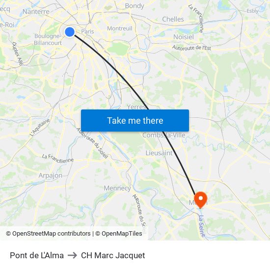 Pont de L'Alma to CH Marc Jacquet map