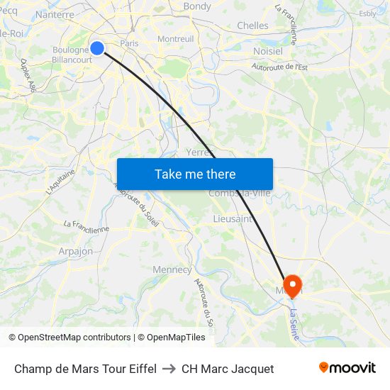 Champ de Mars Tour Eiffel to CH Marc Jacquet map