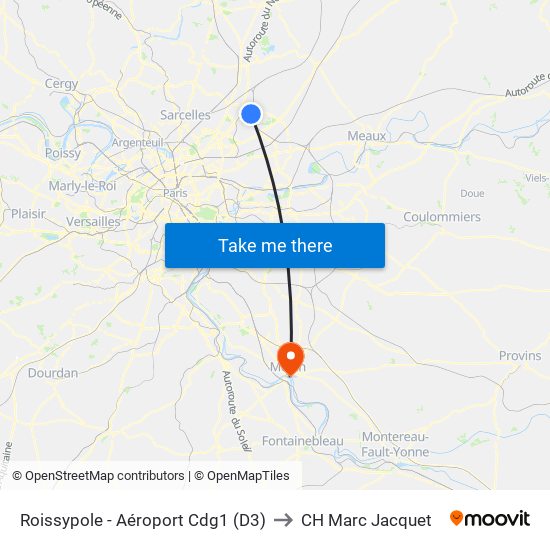 Roissypole - Aéroport Cdg1 (D3) to CH Marc Jacquet map