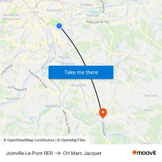 Joinville-Le-Pont RER to CH Marc Jacquet map