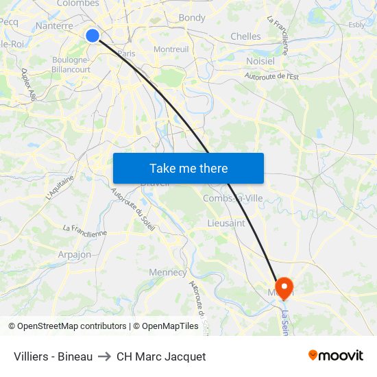 Villiers - Bineau to CH Marc Jacquet map
