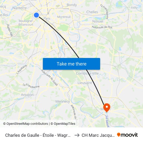 Charles de Gaulle - Étoile - Wagram to CH Marc Jacquet map